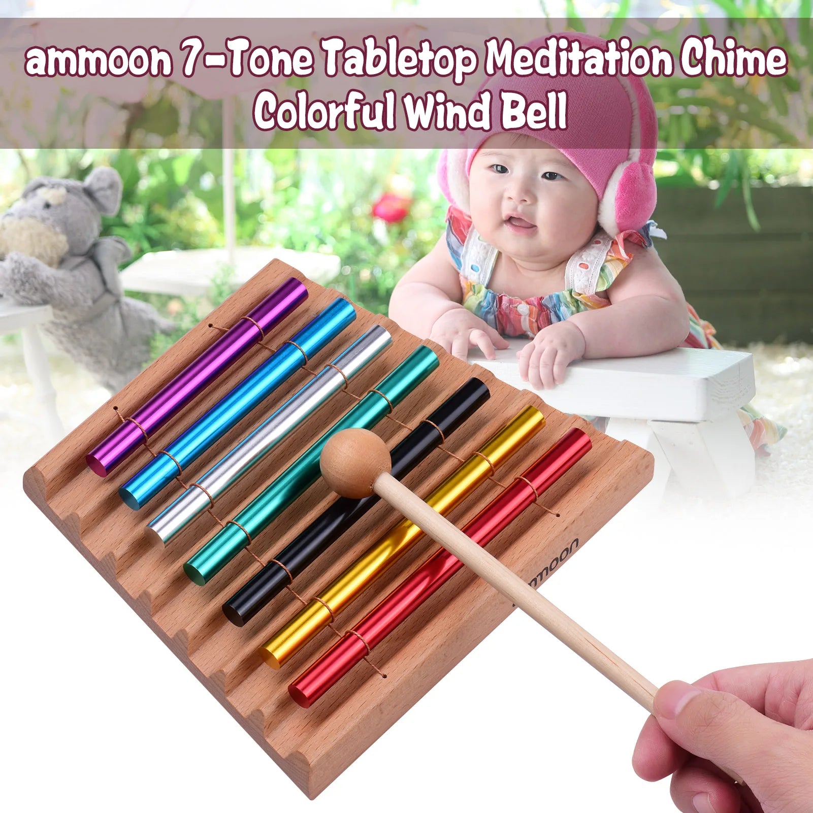 Ammoon 7-Tone Tabletop Chimes Meditation Chime Colorful Wind Bell
