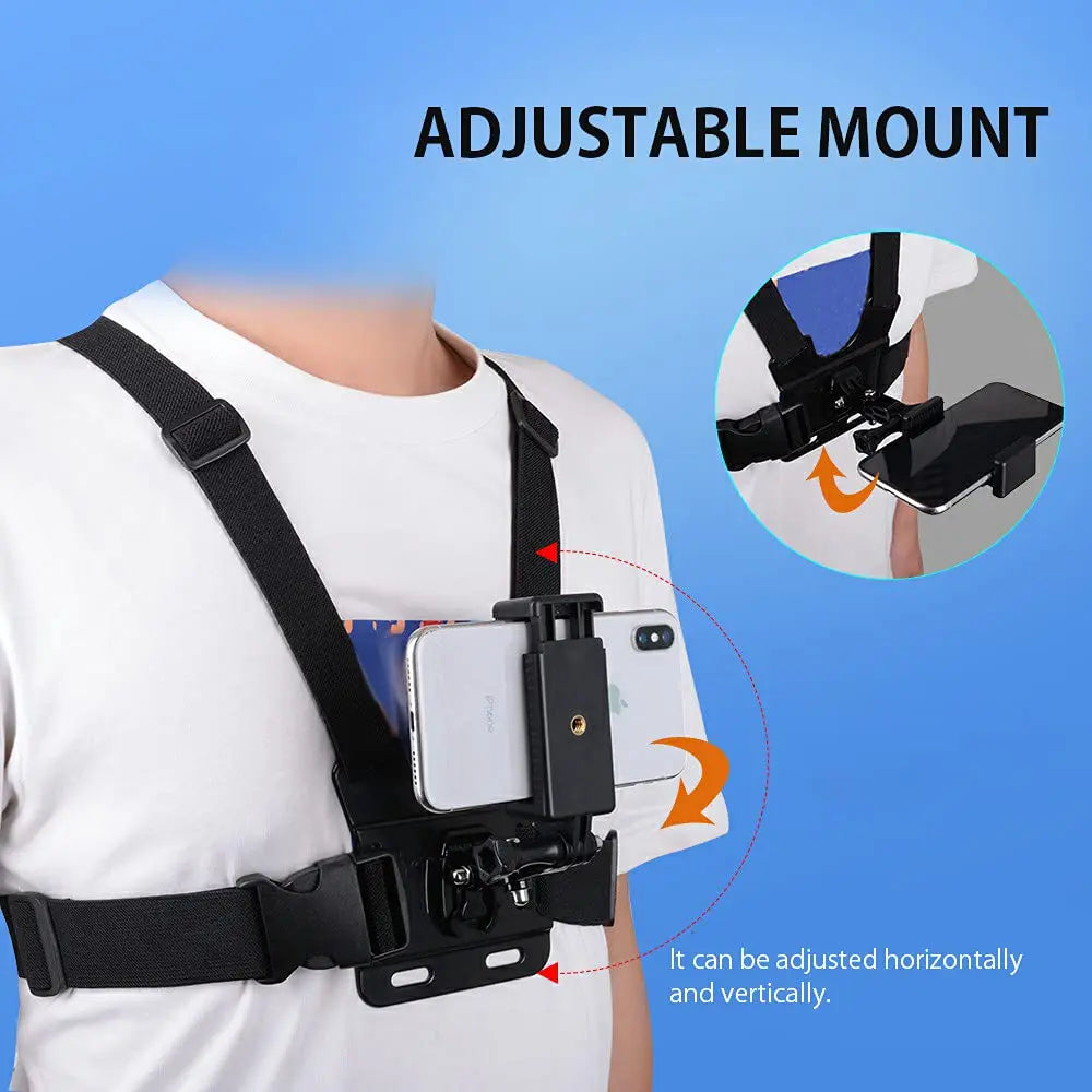 Mobile Phone Chest Mount Strap Holder Anti-Slide Strap Mount for Phone 360 Degree Rotary for Video Recording Camera Harness