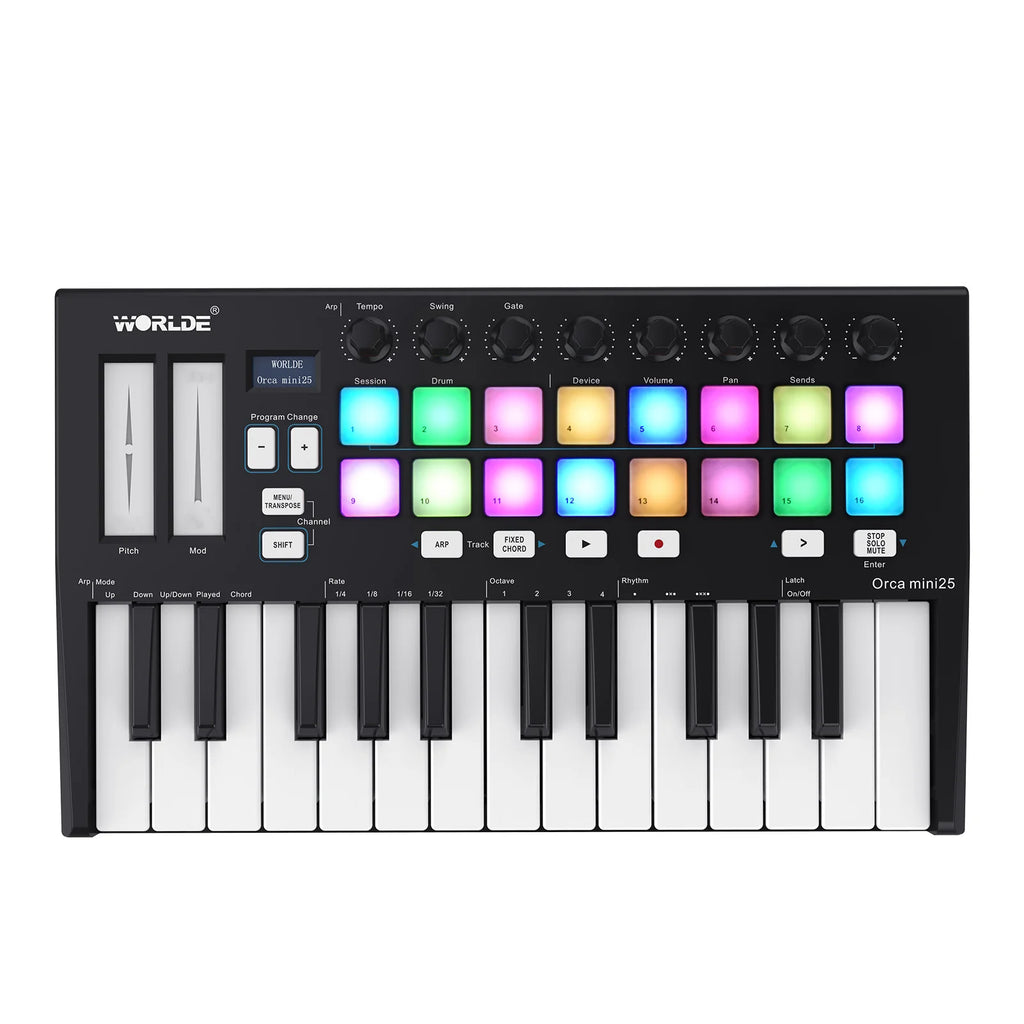 Worlde Panda Mini 25-Key Usb Midi Keyboard Controller Piano & 8 Rgb