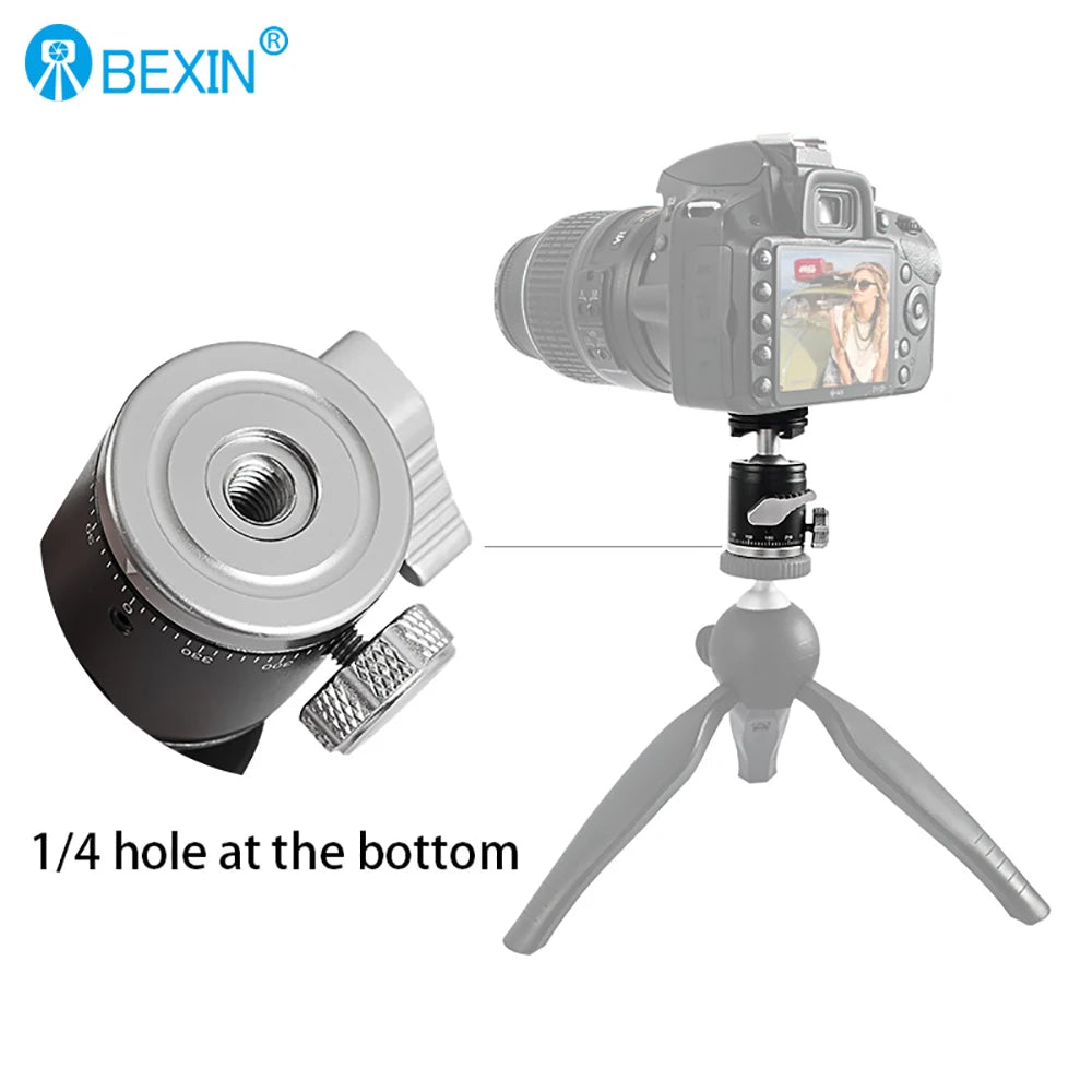 BEXIN K19 Mini Cold Shoe Ball Head Dual Use 1/4 Screw Cold Shoe Aluminum Alloy for Camera Phone Speedlite Tripod Selfie Stick