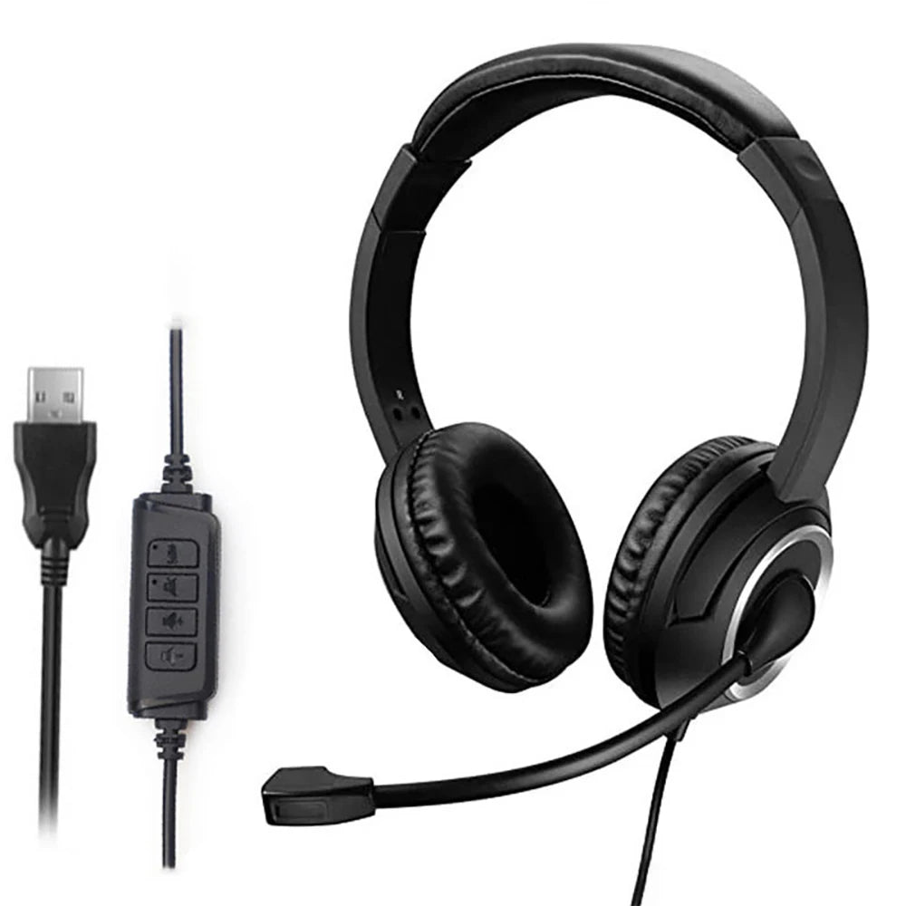 3.5mm USB Headset Call Center Headphones with Microphone Noise Cancelling Over Gaming Over-Ear Headsets for Computer PC Laptop