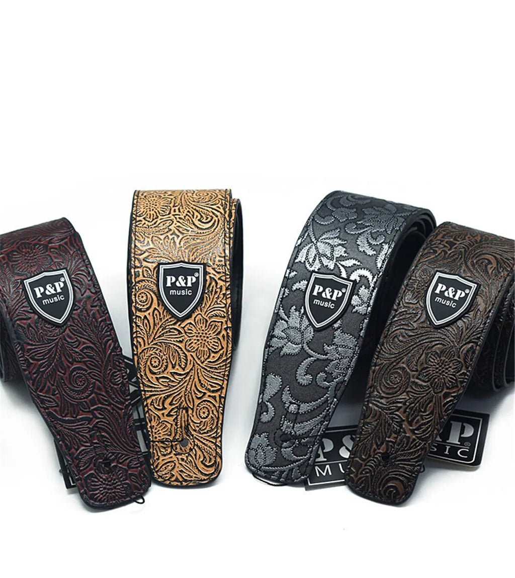 Guitar Strap Vintage 2.5 Inch Adjustable Soft Embroidered Belt
