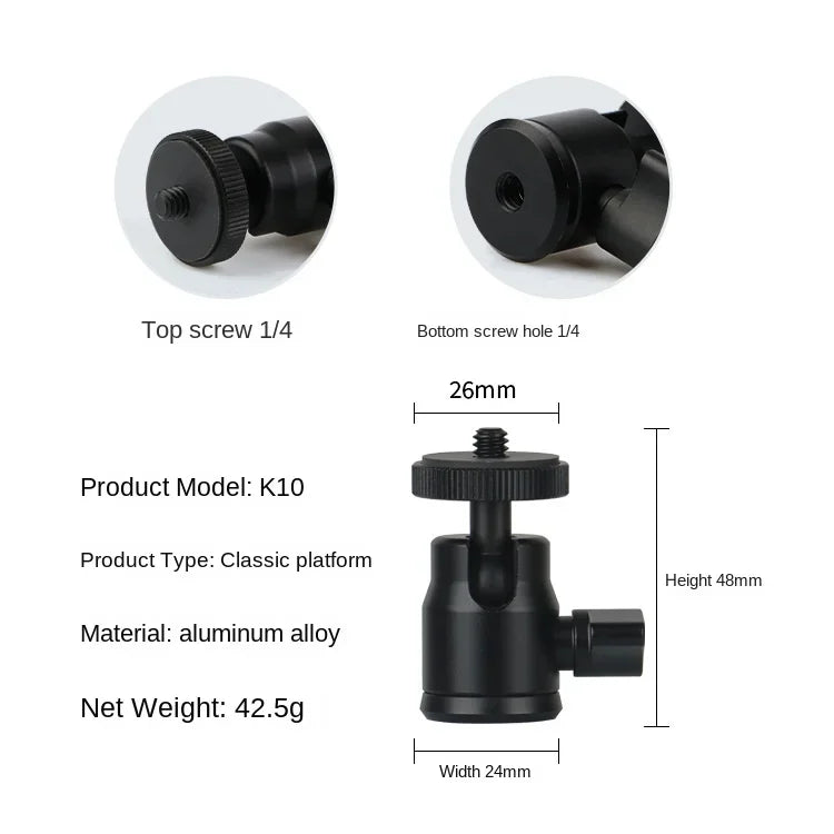 Monitor With 1/4 Thread Mount Ball Head Panorama Tripod Mini Aluminum Alloy 360 Degrees Swivel Stand Photography Accessories