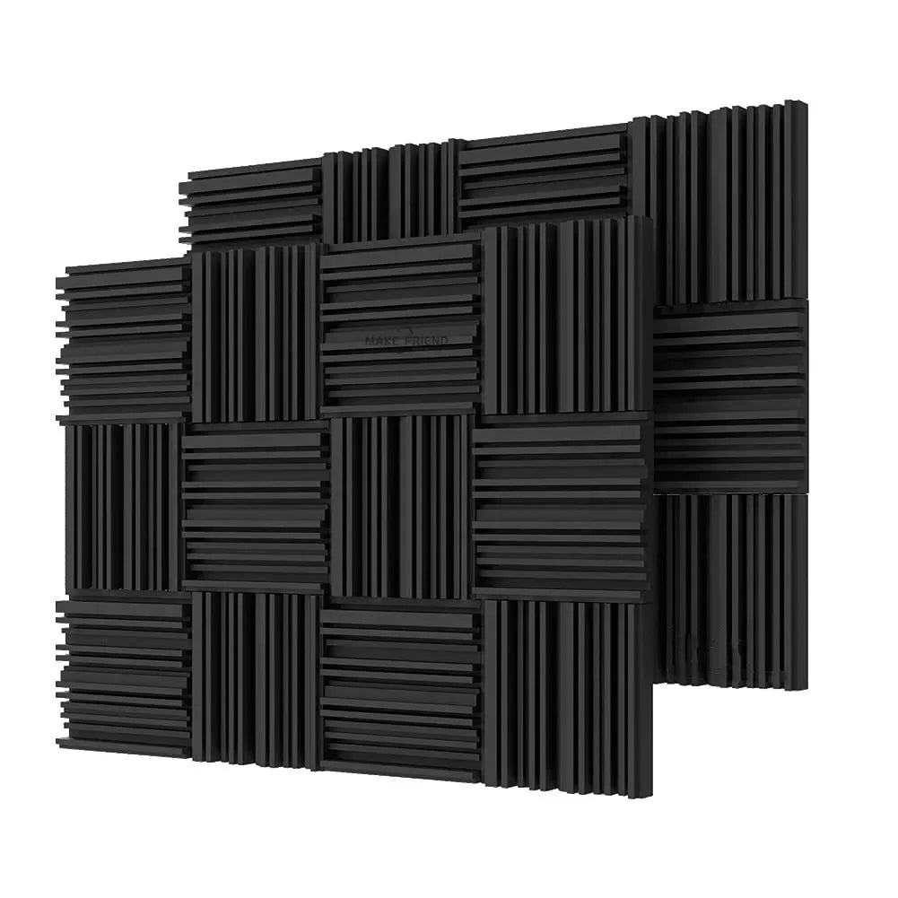 24Pcs 25x25x5cm Studio Acoustic Foam Sound Absorbing Noise Insulation Foam Sound Proofing Treatment Panels 12Black 12Grey