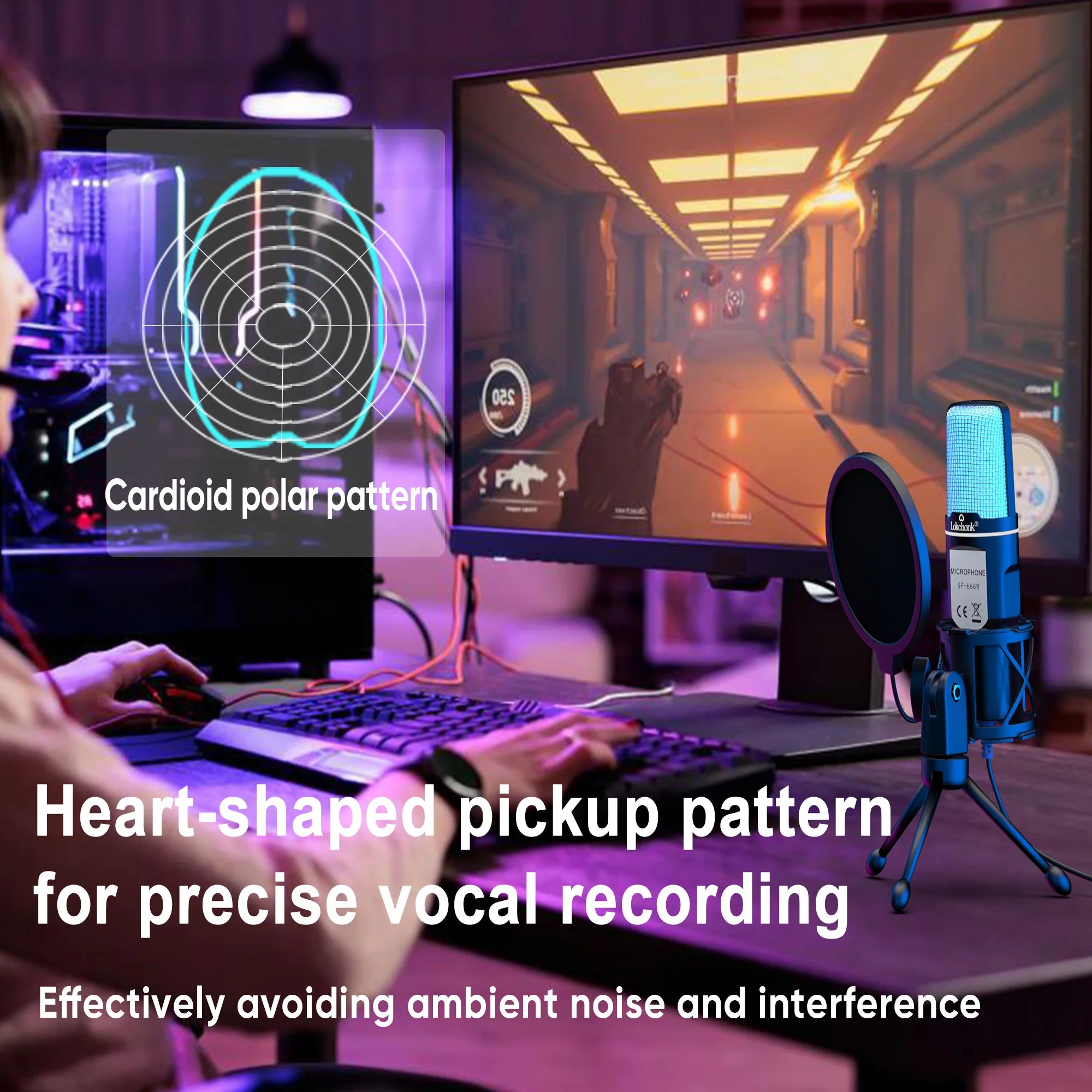 USB Microphone RGB Microfone Condensador Wire Gaming Mic for Podcast Recording Studio Streaming Laptop Desktop PC