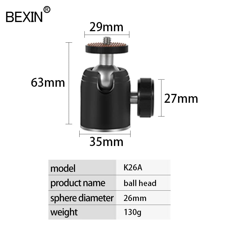 BEXIN K19 Mini Cold Shoe Ball Head Dual Use 1/4 Screw Cold Shoe Aluminum Alloy for Camera Phone Speedlite Tripod Selfie Stick