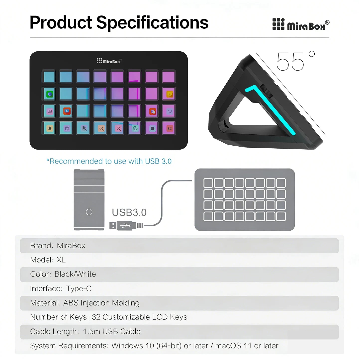 Mirabox XL Stream Deck Visual Console Macro Keyboard 32Lcd Keys Streamdeck macropad Keypad Stream Desk Deck Dock Controller
