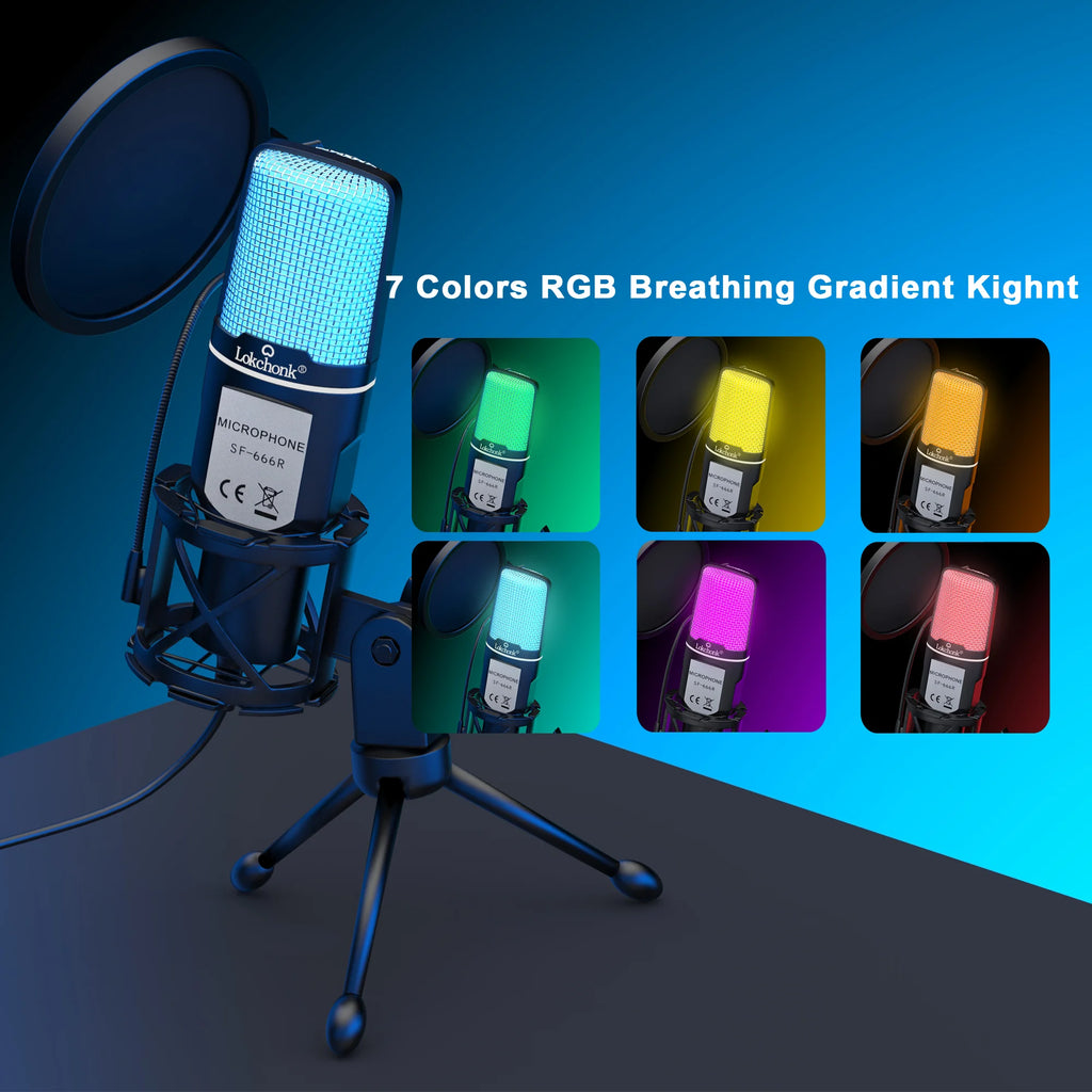 USB Microphone RGB Condenser Wire Gaming Mic