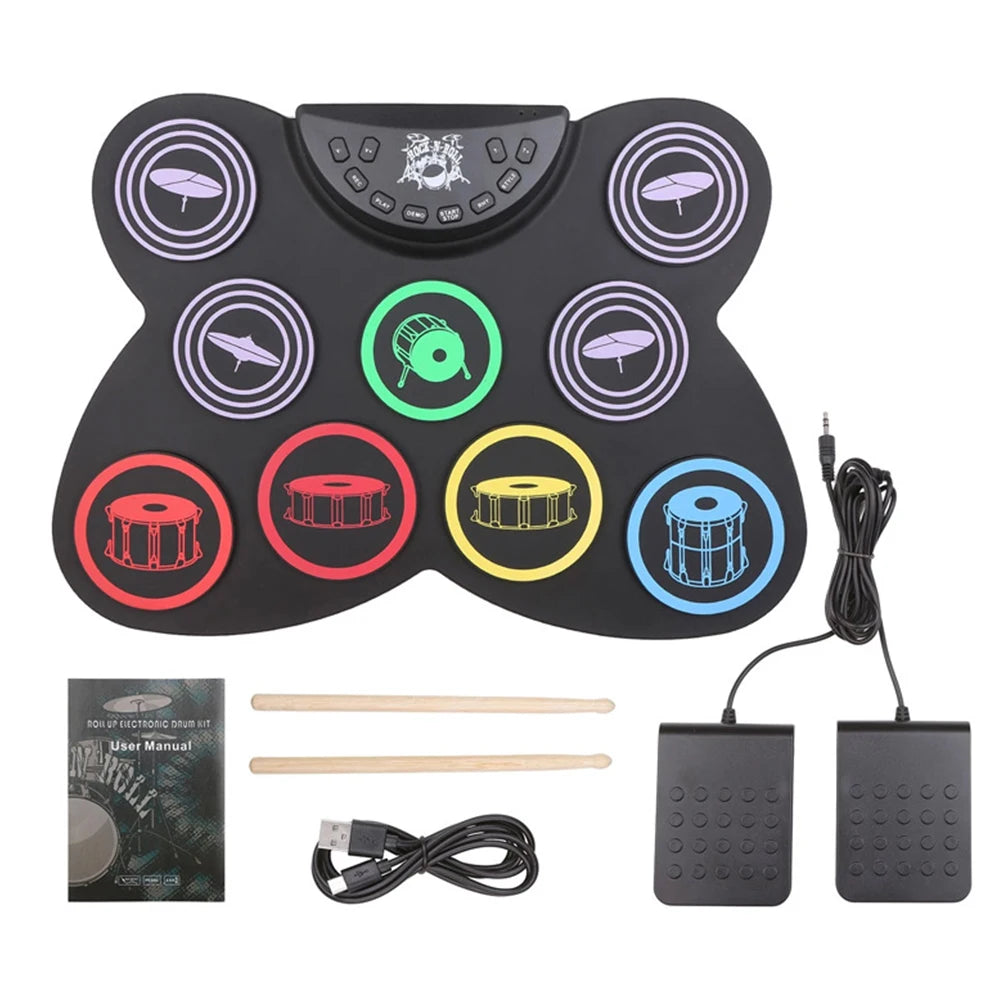 Digital Electronic Drum Compact Size Usb Foldable Silicon Drums Set 9