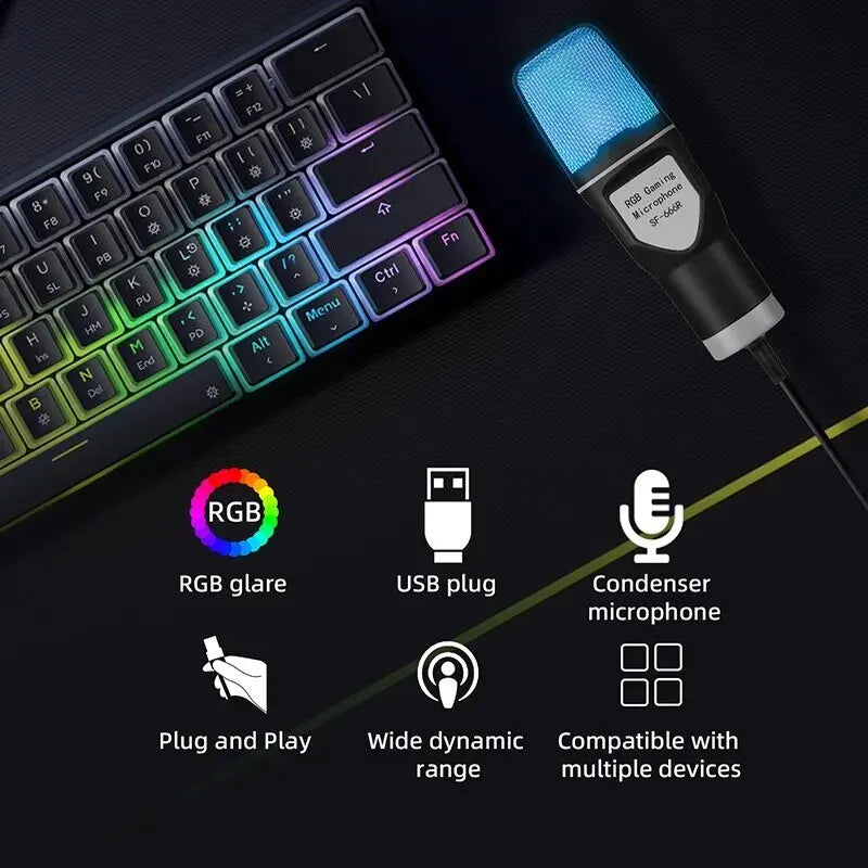USB Microphone RGB Condenser Wire Gaming Mic