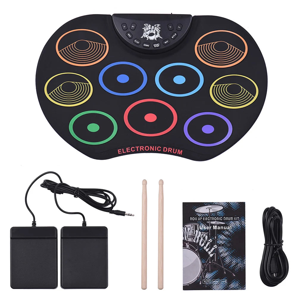 Digital Electronic Drum Compact Size Usb Foldable Silicon Drums Set 9