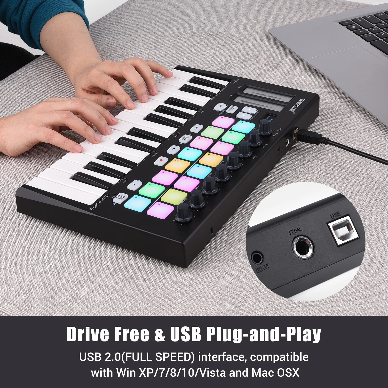 Worlde Panda Mini 25-Key Usb Midi Keyboard Controller Piano & 8 Rgb