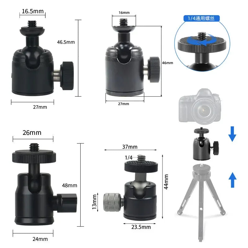 Monitor With 1/4 Thread Mount Ball Head Panorama Tripod Mini Aluminum Alloy 360 Degrees Swivel Stand Photography Accessories