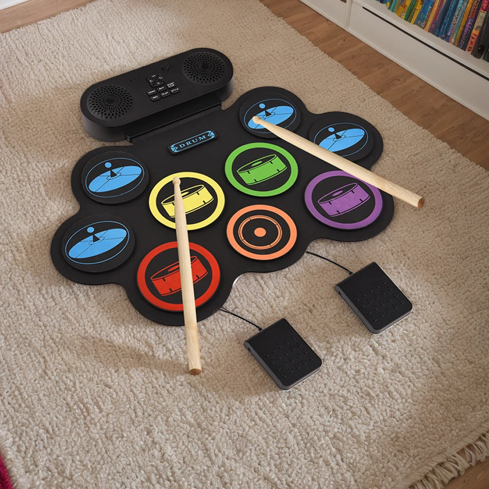 Digital Electronic Drum Compact Size Usb Foldable Silicon Drums Set 9