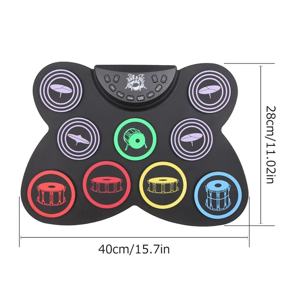 Digital Electronic Drum Compact Size Usb Foldable Silicon Drums Set 9