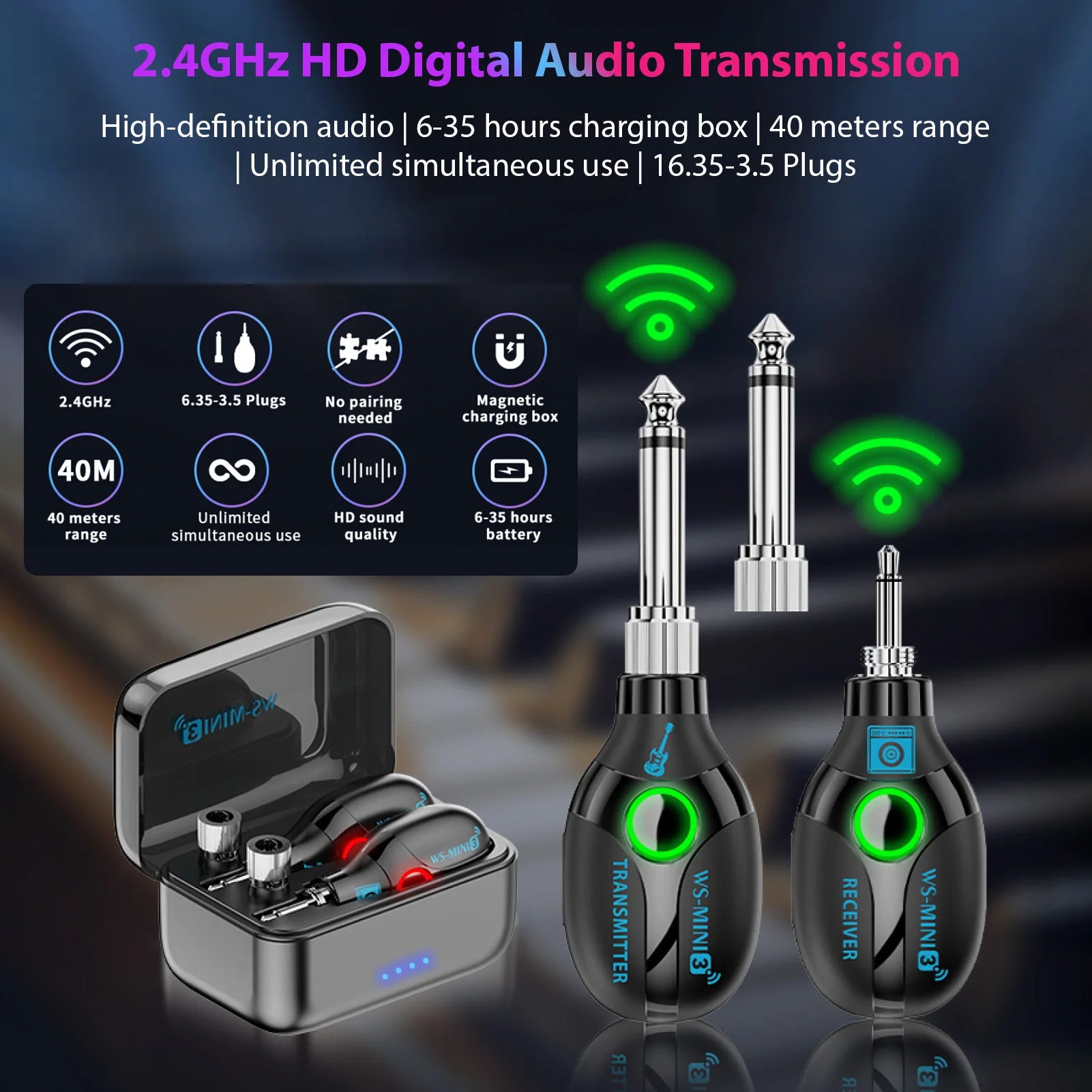 2.4G Wireless Guitar System Transmitter Receiver Set