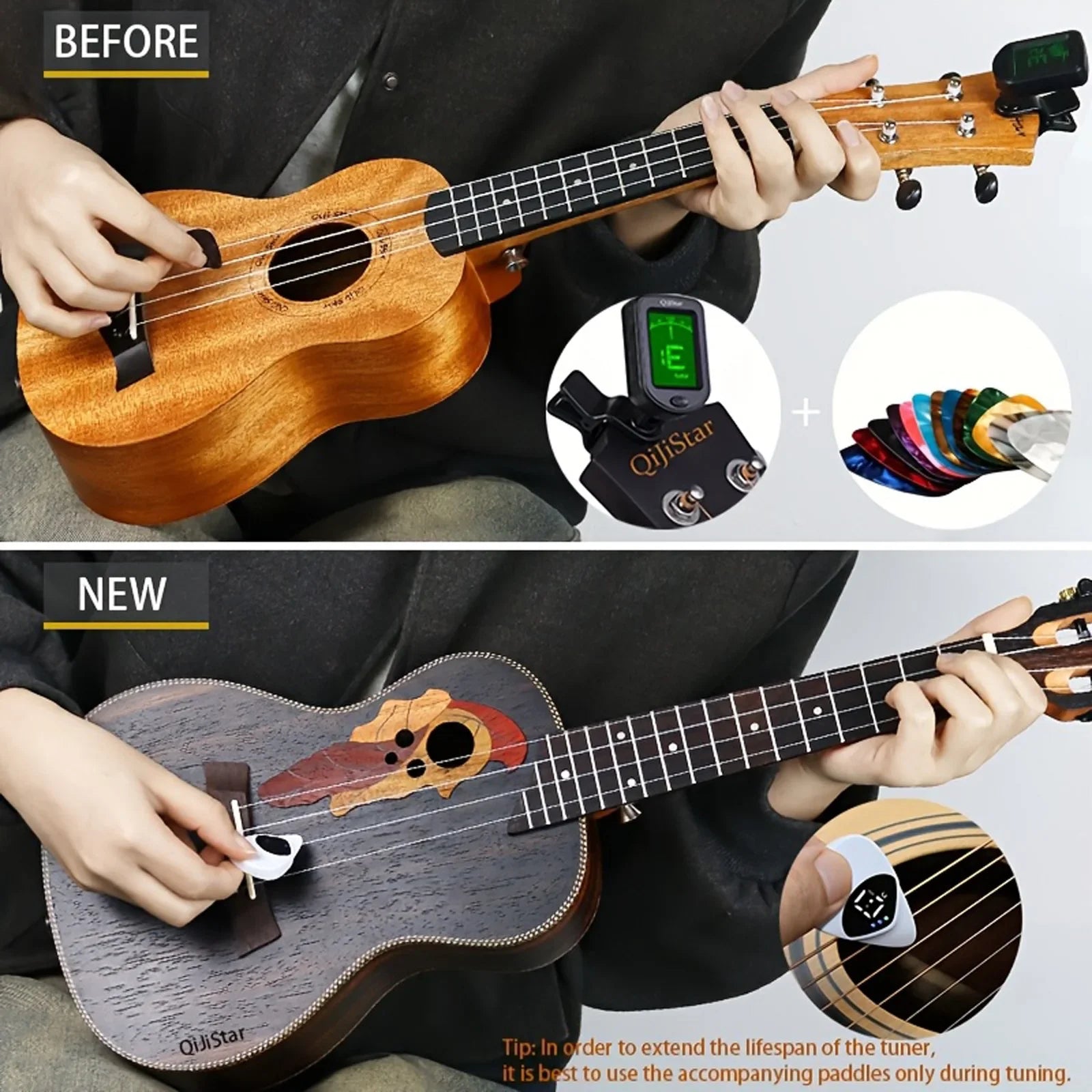 2-In-1 Guitar Pick & Tuner , Multi-Purpose Pitch Calibrator