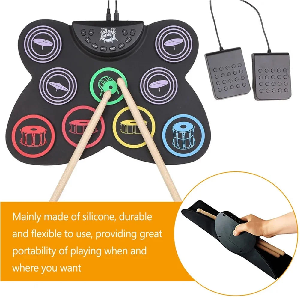 Digital Electronic Drum Compact Size Usb Foldable Silicon Drums Set 9