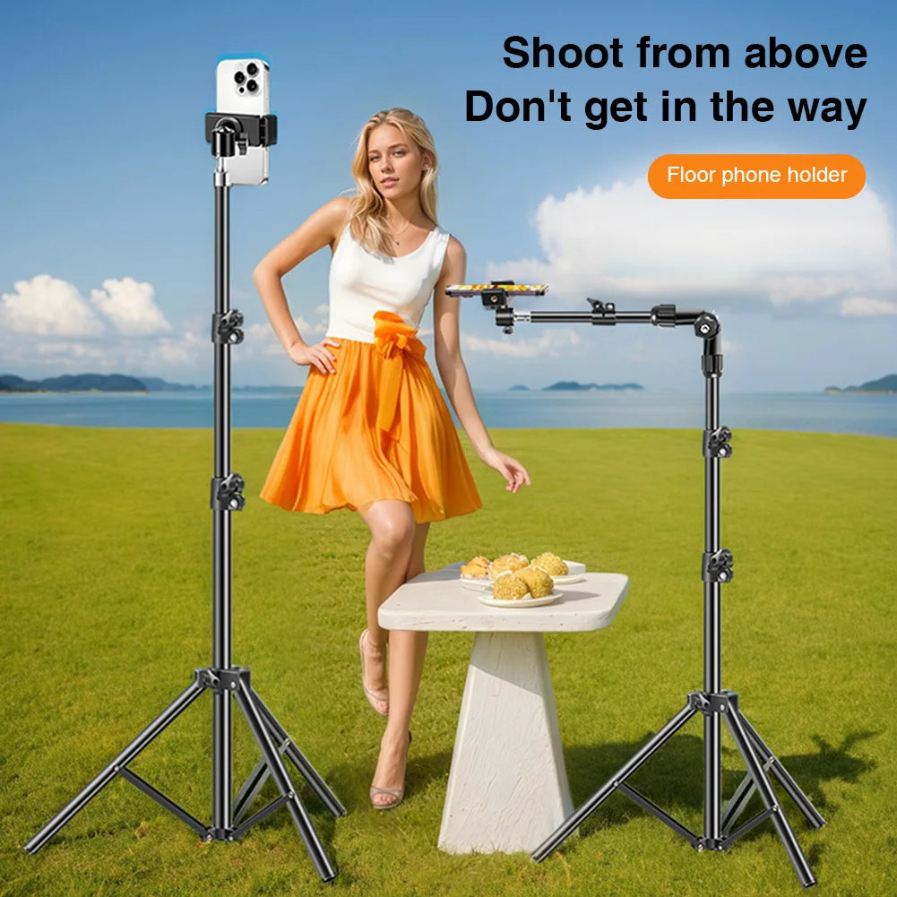 Phone Tripod Adjustable Horizontal Overhead Tripod Cell Phone Tripod Stand for Recording/Watching/Vlog