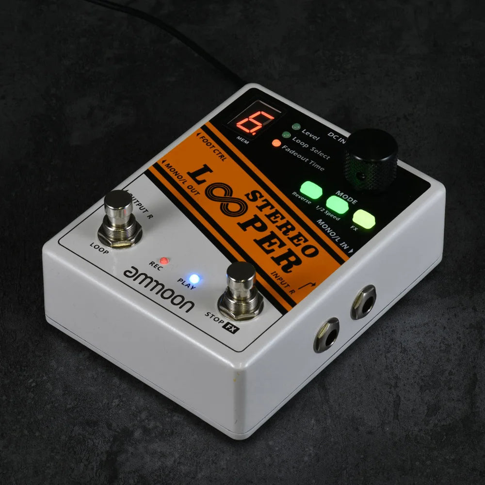 Ammoon Stereo Looper Loop Record Guitar Effect Pedal 10 Independent