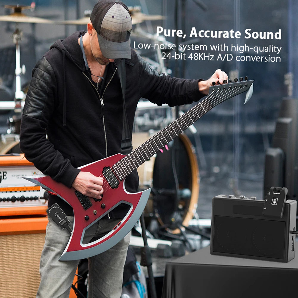 Ammoon 2.4G Wireless Guitar Transmitter Receiver System Rechargeable