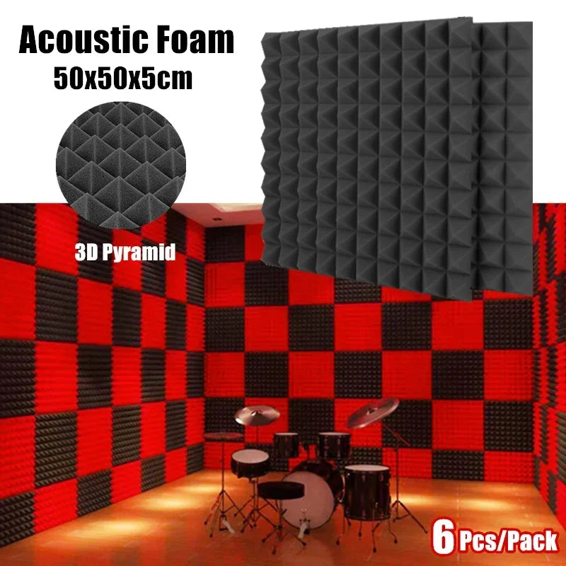 6Pack 50X50X5Cm Studio Acoustic Foam 100Pyramid Soundproof Sound