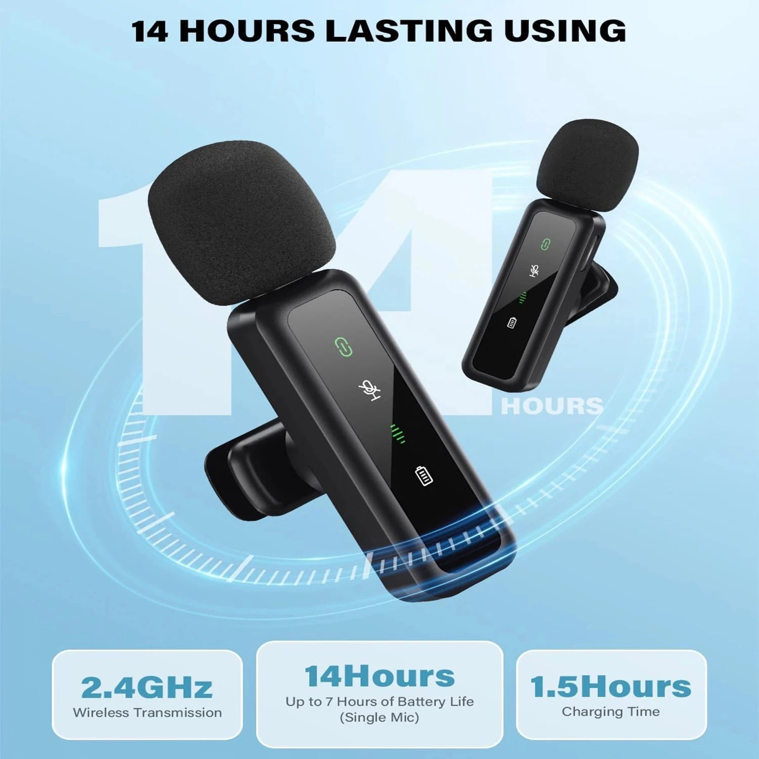Lavalier Wireless Microphone 80mAh Rechargeable Battery Clip-On Podcast Mic for Streaming Vlogging Voice Recording Plug & Play