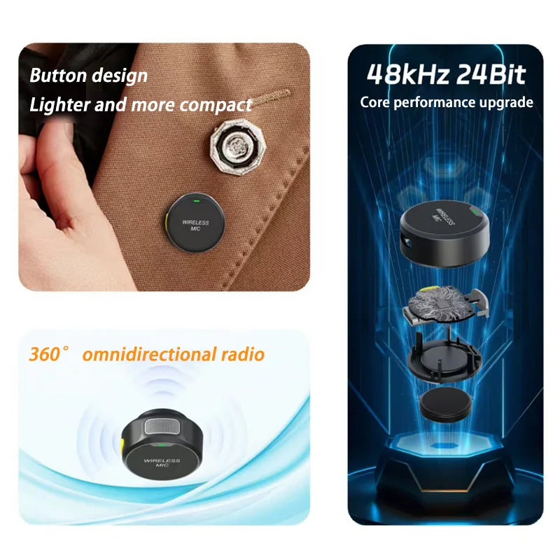 Wireless Lavalier Microphone Outdoor Live Recording Interview Vlog Magnetic Noise Reduction Portable For iPhone Android