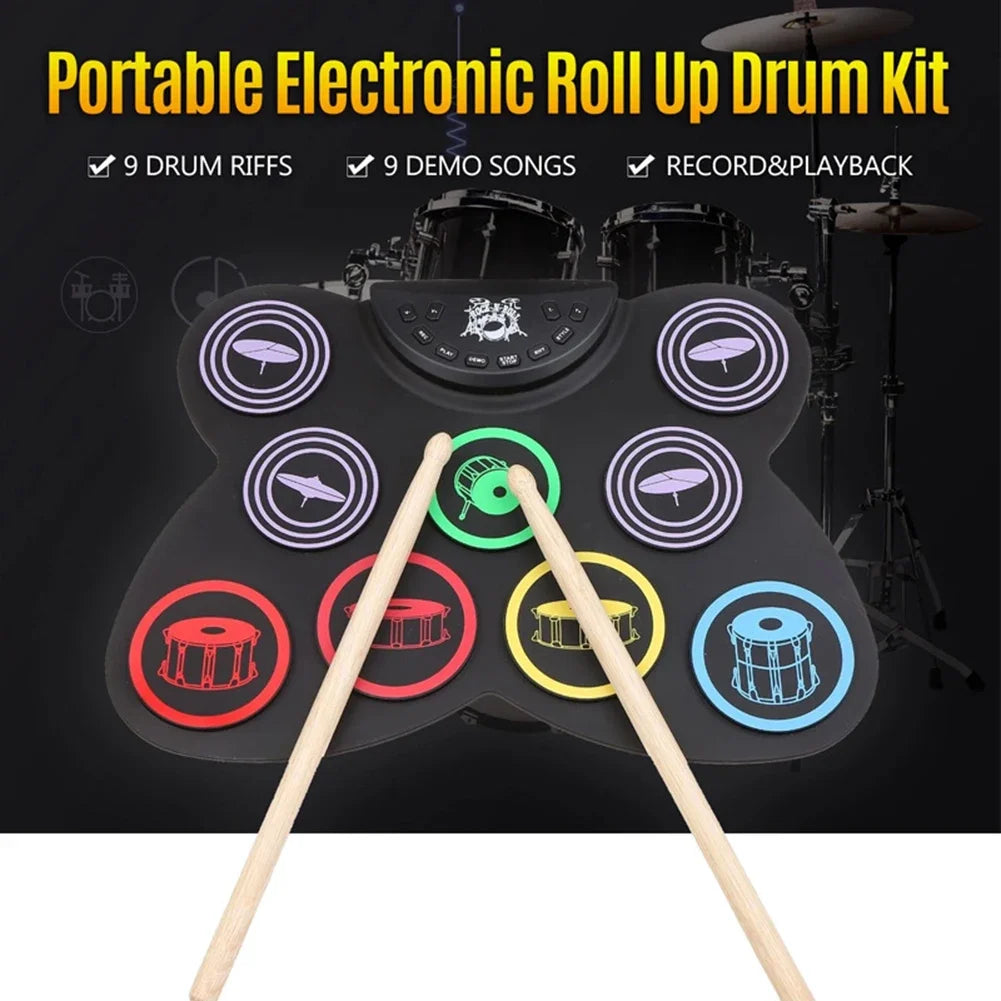Digital Electronic Drum Compact Size Usb Foldable Silicon Drums Set 9