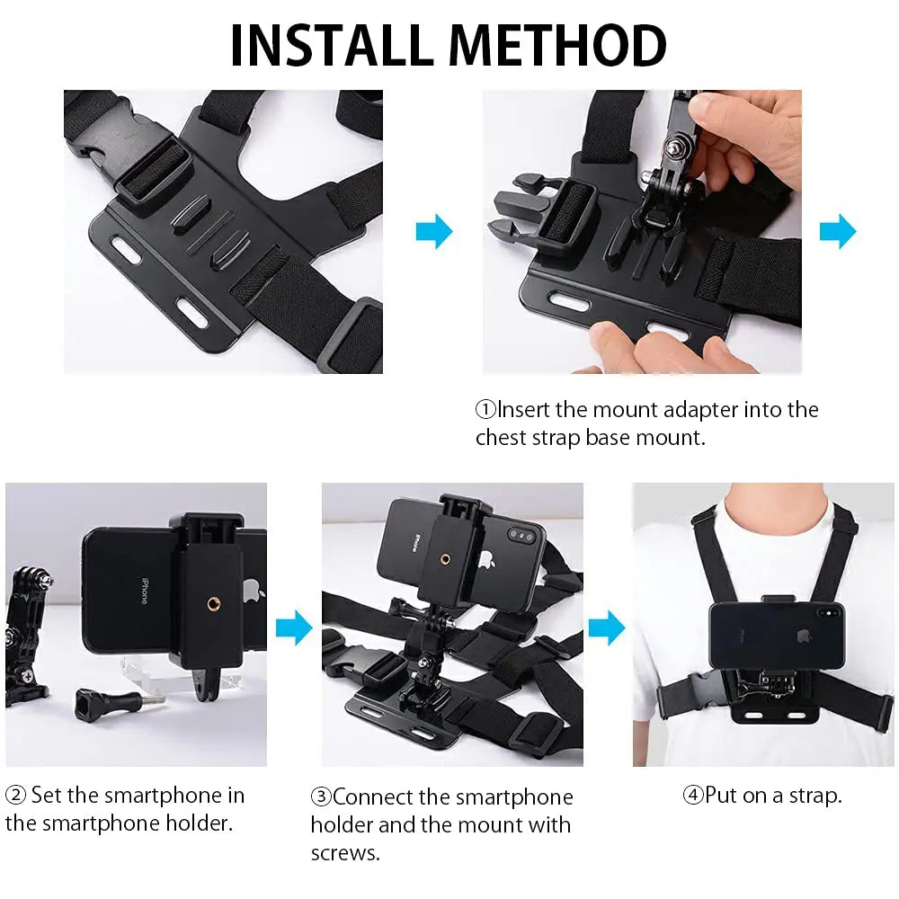 Mobile Phone Chest Mount Strap Holder Anti-Slide Strap Mount for Phone 360 Degree Rotary for Video Recording Camera Harness