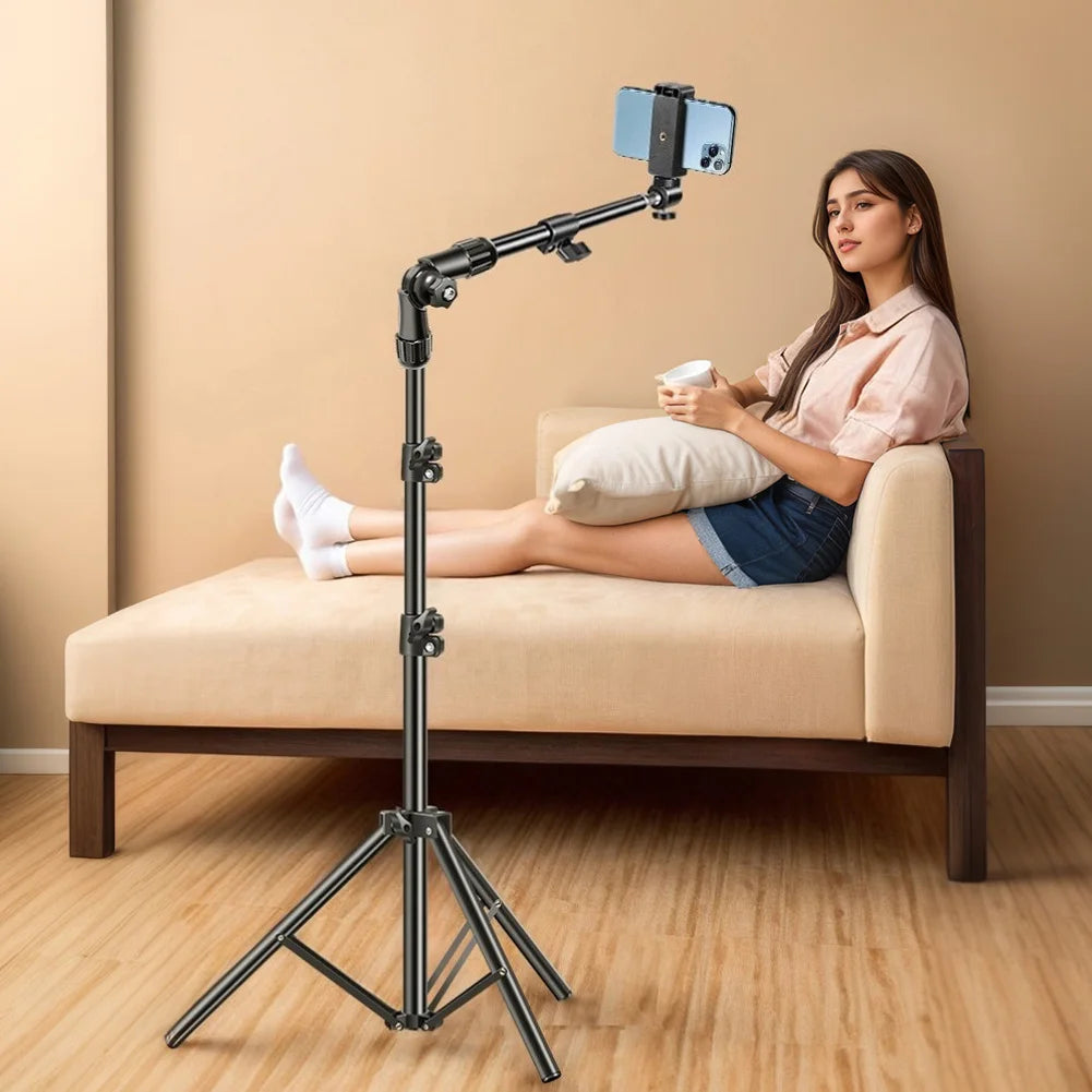 Phone Tripod Adjustable Horizontal Overhead Tripod Cell Phone Tripod Stand for Recording/Watching/Vlog