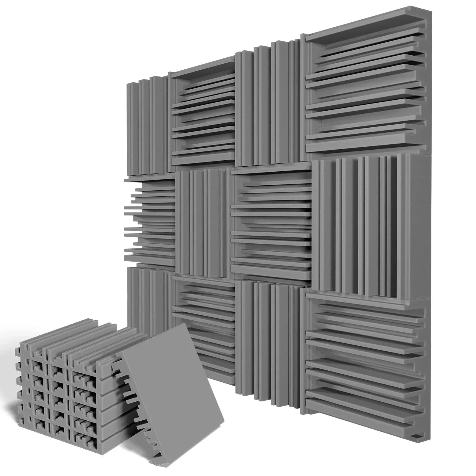 24Pcs 25x25x5cm Studio Acoustic Foam Sound Absorbing Noise Insulation Foam Sound Proofing Treatment Panels 12Black 12Grey
