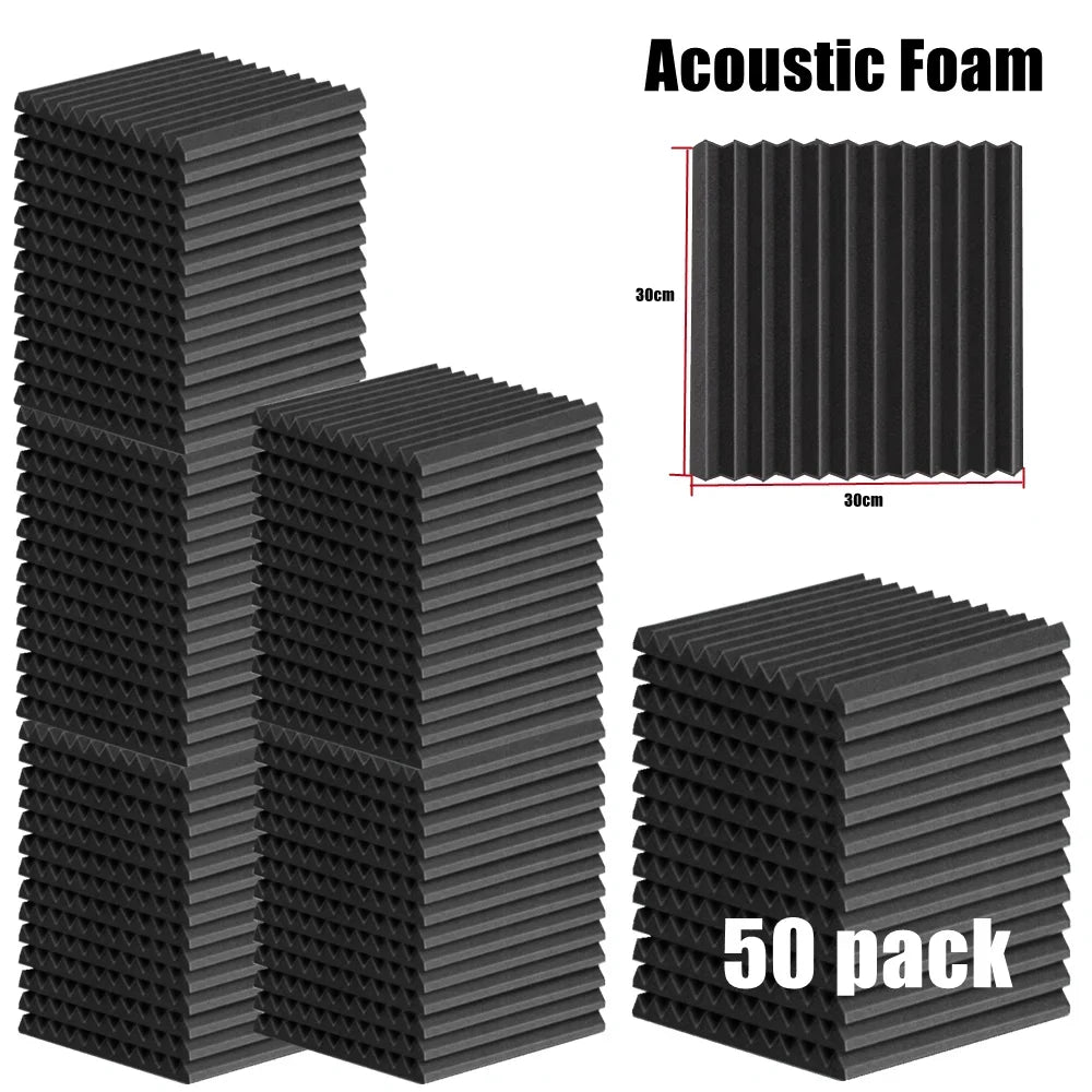 50Pcs 30X30X2.5Cm Studio Acoustic Foam Soundproofing Panel Wedge