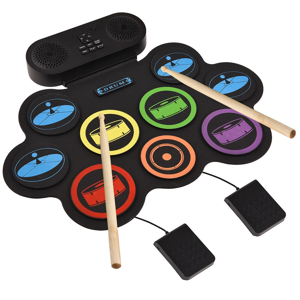Digital Electronic Drum Compact Size Usb Foldable Silicon Drums Set 9