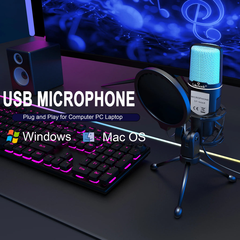 USB Microphone RGB Condenser Wire Gaming Mic