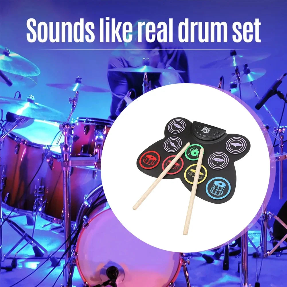 Digital Electronic Drum Compact Size Usb Foldable Silicon Drums Set 9