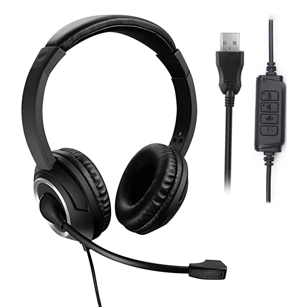 3.5mm USB Headset Call Center Headphones with Microphone Noise Cancelling Over Gaming Over-Ear Headsets for Computer PC Laptop
