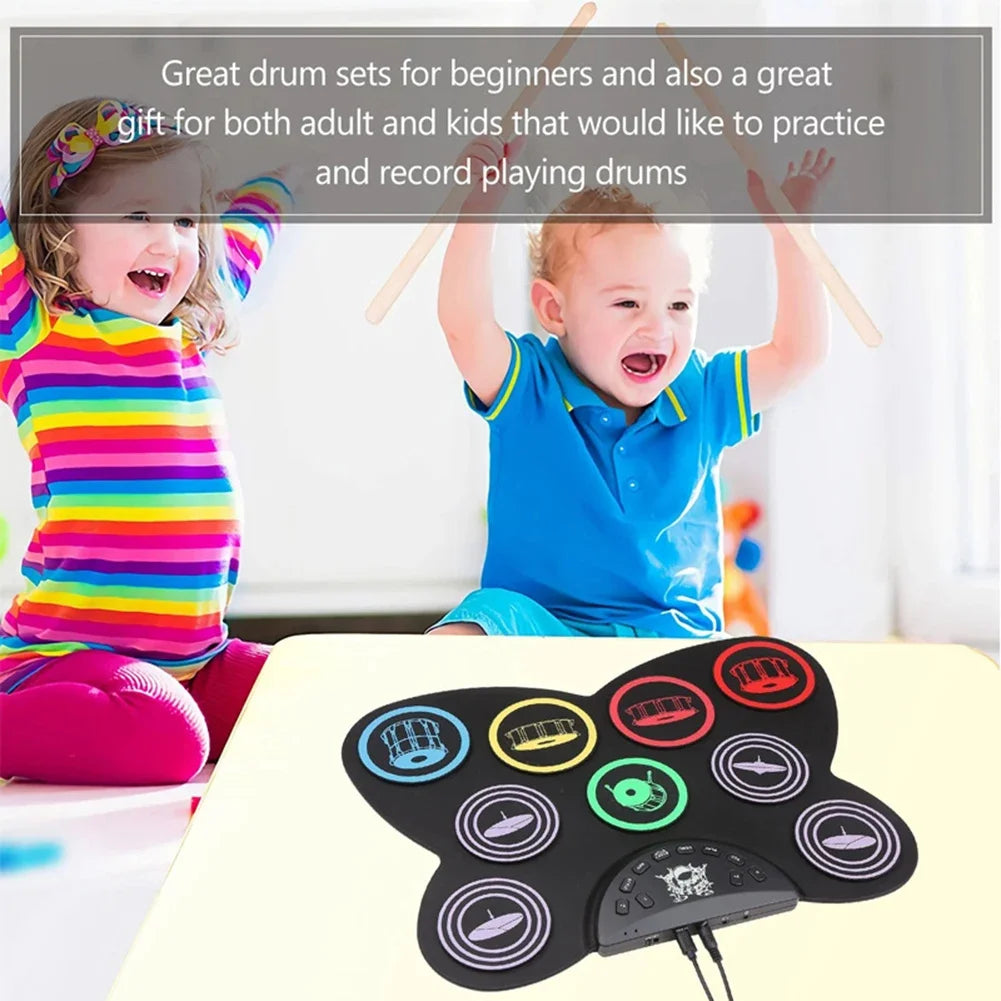 Digital Electronic Drum Compact Size Usb Foldable Silicon Drums Set 9