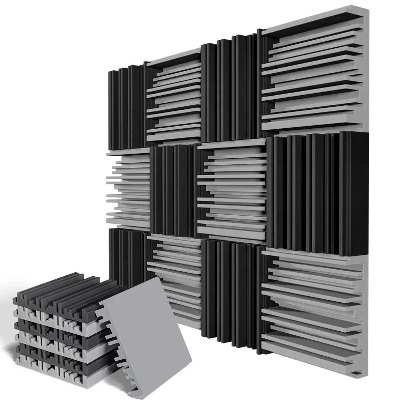 24Pcs 25x25x5cm Studio Acoustic Foam Sound Absorbing Noise Insulation Foam Sound Proofing Treatment Panels 12Black 12Grey