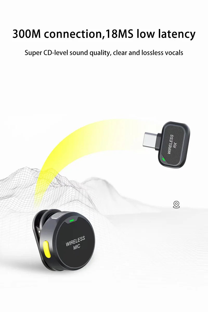 Wireless Lavalier Microphone Outdoor Live Recording Interview Vlog Magnetic Noise Reduction Portable For iPhone Android