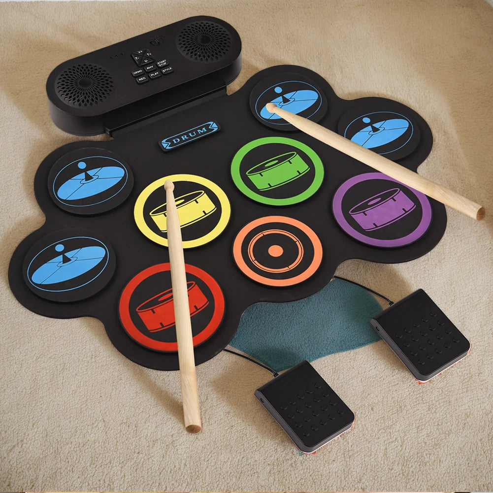 Digital Electronic Drum Compact Size Usb Foldable Silicon Drums Set 9
