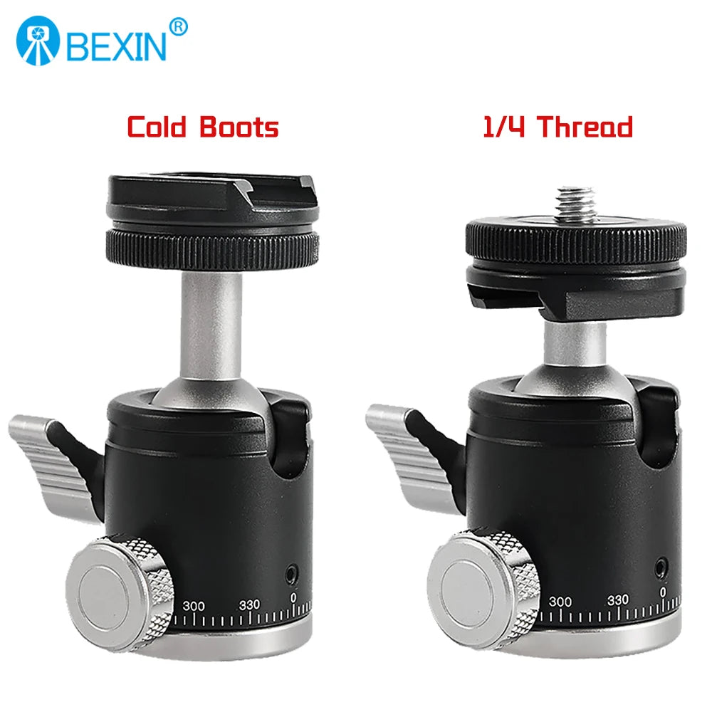 BEXIN K19 Mini Cold Shoe Ball Head Dual Use 1/4 Screw Cold Shoe Aluminum Alloy for Camera Phone Speedlite Tripod Selfie Stick