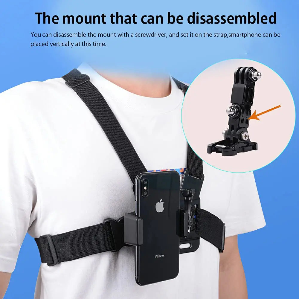 Mobile Phone Chest Mount Strap Holder Anti-Slide Strap Mount for Phone 360 Degree Rotary for Video Recording Camera Harness