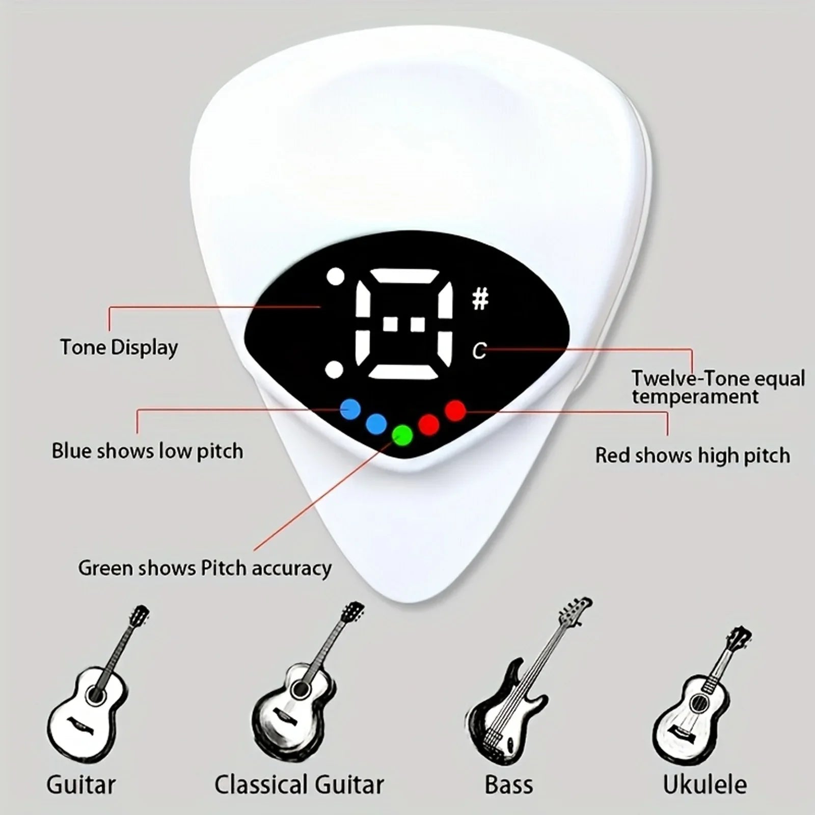2-In-1 Guitar Pick & Tuner , Multi-Purpose Pitch Calibrator