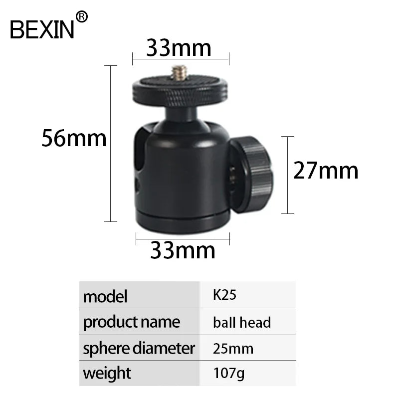 BEXIN K19 Mini Cold Shoe Ball Head Dual Use 1/4 Screw Cold Shoe Aluminum Alloy for Camera Phone Speedlite Tripod Selfie Stick
