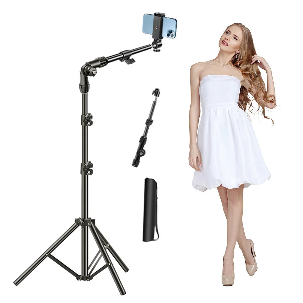 Phone Tripod Adjustable Horizontal Overhead Cell Stand for Recording/Watching/Vlog