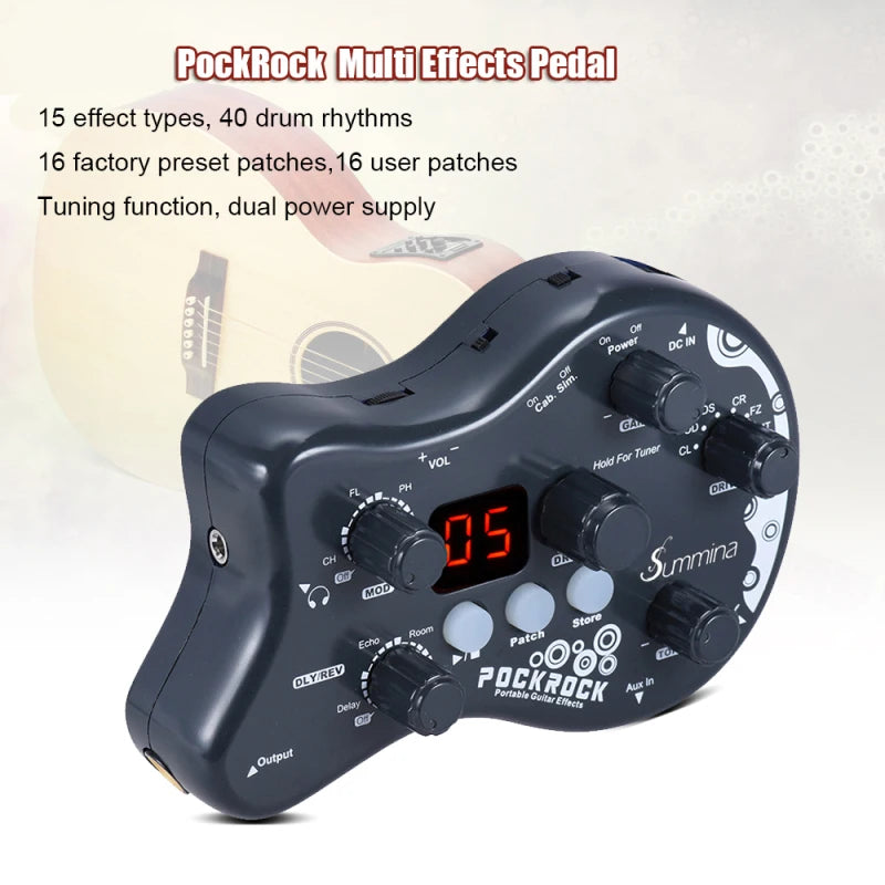 Summina Pockrock Guitar Multi-Effects Processor Effect Pedal 15 Types