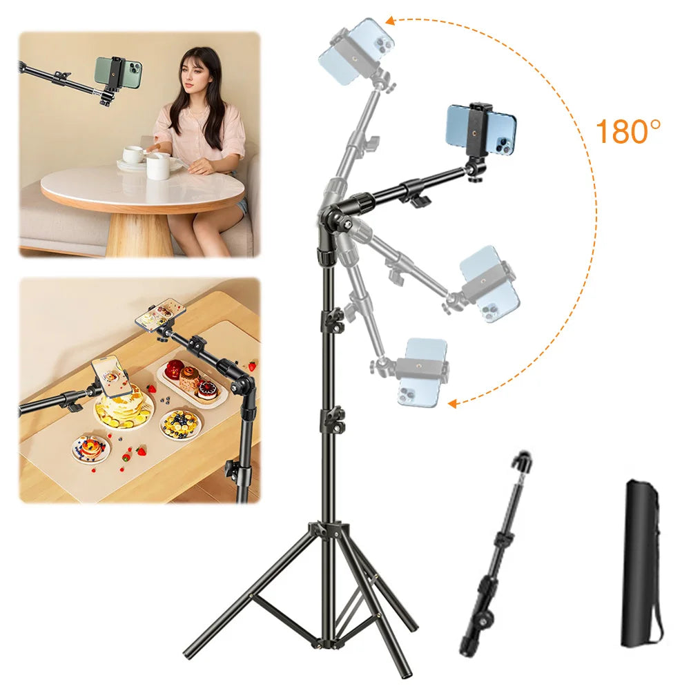 Phone Tripod Adjustable Horizontal Overhead Tripod Cell Phone Tripod Stand for Recording/Watching/Vlog