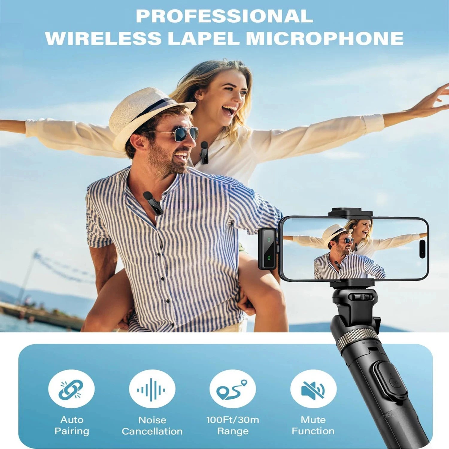 Lavalier Wireless Microphone 80mAh Rechargeable Battery Clip-On Podcast Mic for Streaming Vlogging Voice Recording Plug & Play