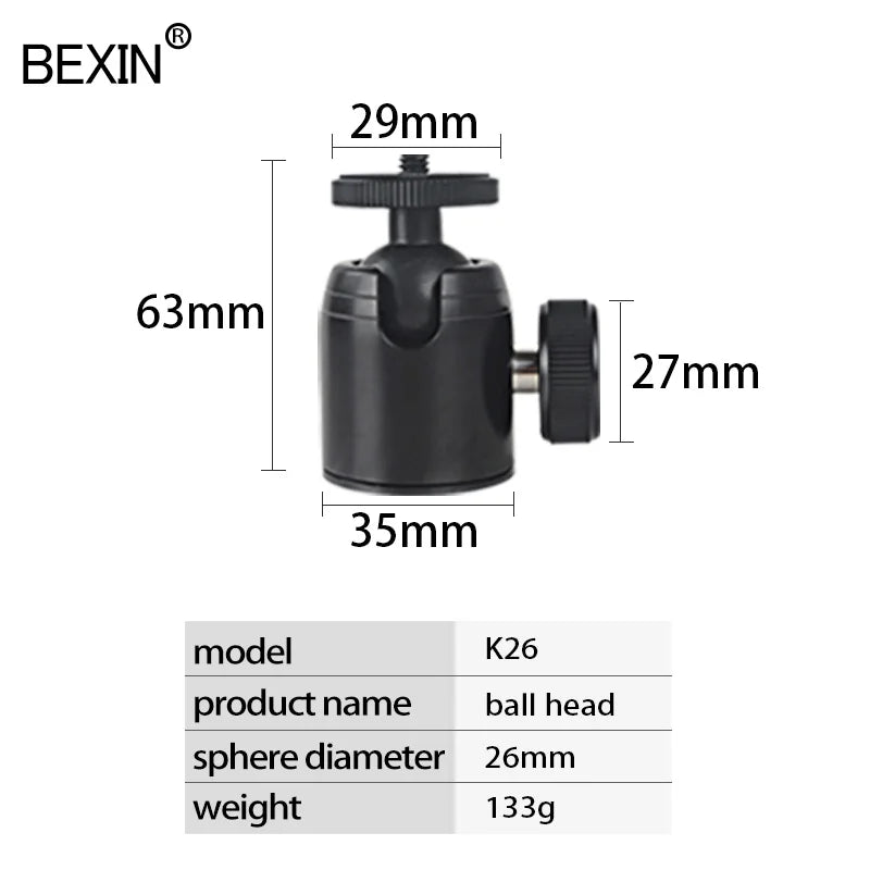 BEXIN K19 Mini Cold Shoe Ball Head Dual Use 1/4 Screw Cold Shoe Aluminum Alloy for Camera Phone Speedlite Tripod Selfie Stick